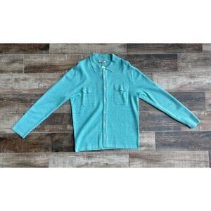$1,895 NWT Fioroni Cashmere Shirt Jacket Teal Overshirt 2 Pocket Luxury 48(S)